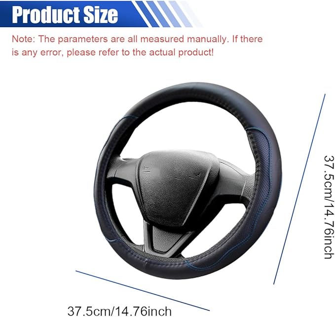 Car Steering Wheel Cover, 15 Inch Leather Anti-Slip Breathable Automotive Steering Wheel Protector, Universal Heat Resistant Vehicle Interior Accessories Cars, SUVs, Trucks(BlackBlue)