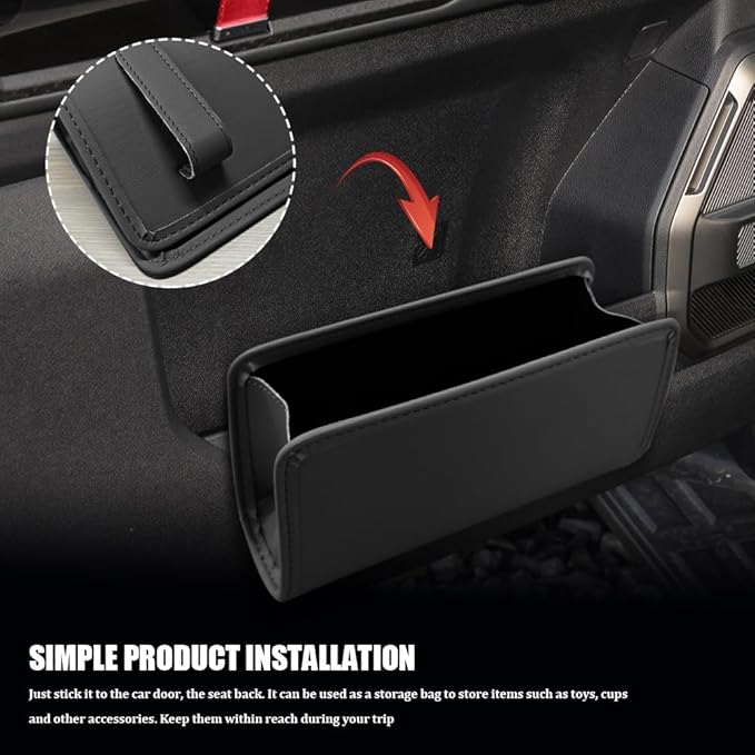 Car Trash Can, Leather Vehicle Trash Bin, Car Dustbin Garbage Organizer Holder, Universal Interior Accessories Foldable Hanging Mini Cars Storage Bag Container Fits for Car, Home (Black)