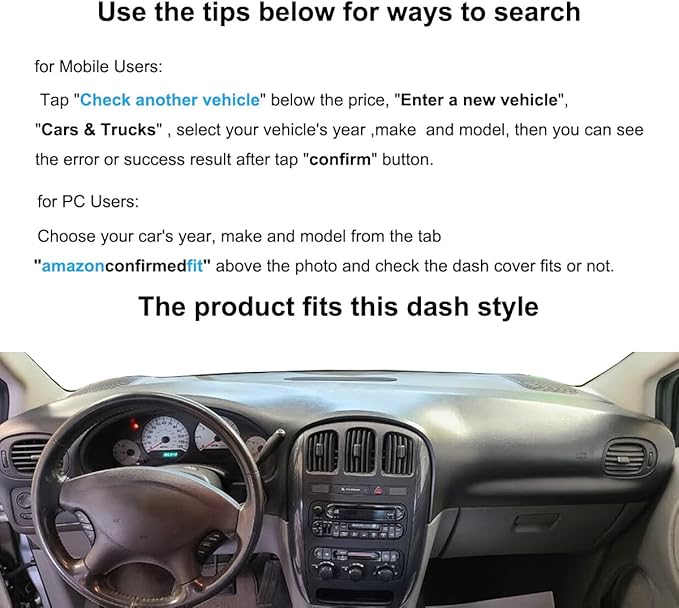 Yiz Dash Cover Mat Custom Fit for Dodge Caravan/Grand Caravan/Chrysler Town Country/Voyager/Grand Voyager Without Raised Display w/o Sensor and Speaker,Dashboard Cover Pad Carpet (Black) J128