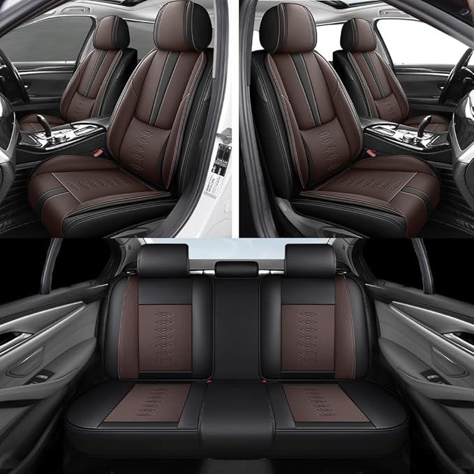 Premium Universal Car Seat Cover, Comfortable Leather Seat Cover for 96% of Models, Waterproof Car Seats Protectors Cushions for 5 Seats(Black+Coffee,Pillows)