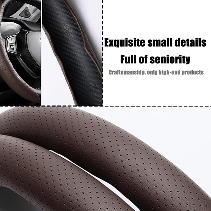LoyaForba Car Steering Wheel Cover, Universal 15 Inch Leather Segmented Auto Steering Wheel Protector, Anti-Slip and Soft Breathable, Car Interior Accessories for Most Vehicle, SUV, Truck (Coffee)