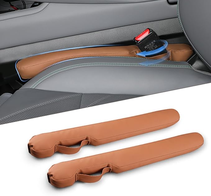 Homaupt Leather Car Seat Gap Filler Universal for Car Truck SUV to Block The Gap Between Seat and Console Stop Things from Dropping 2 Packs Tan