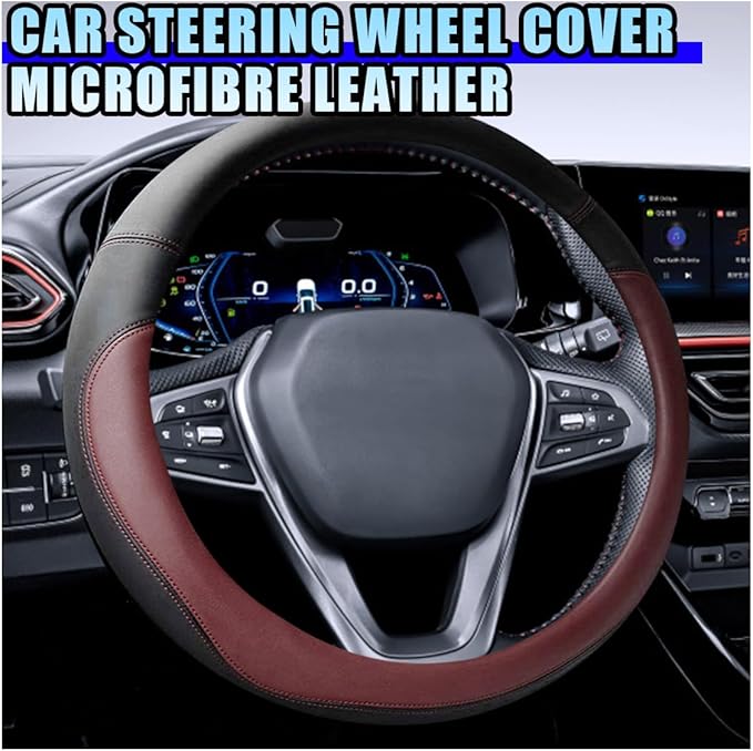 14.5"-15" Car Steering Wheel Cover, Microfiber Leather Breathable Wheel Cover, Anti-Slip Lining Steering Wheel Covers, Car Accessories Interior Decoration for Women Men (Wine Red)