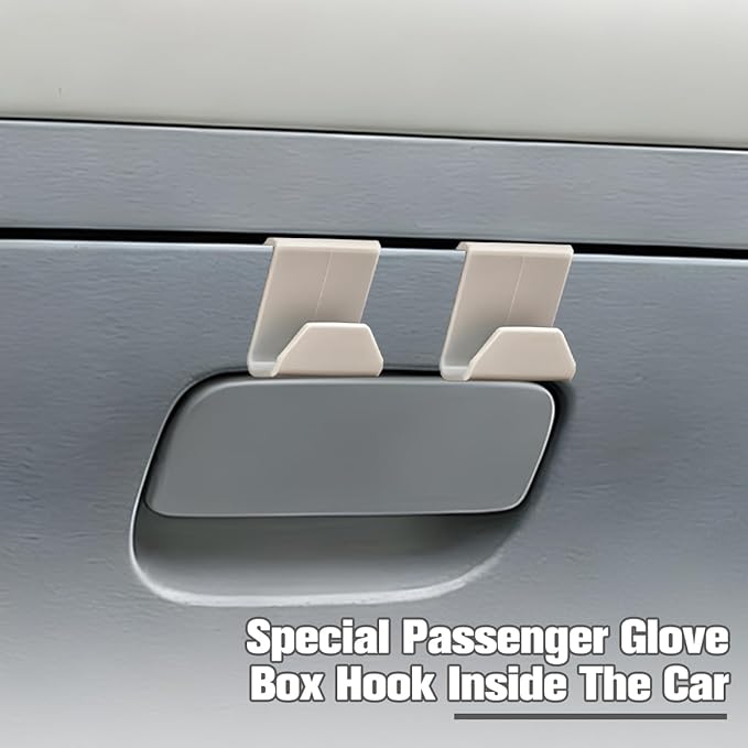 2PCS Car Co-Pilot Glovebox Hooks, Front Passenger Seat Glovebox Storage Hanger for Purse Key Umbrella Cable, Multifunctional Glove Compartment Holder Organizer Hook, Universal Fit (Beige)