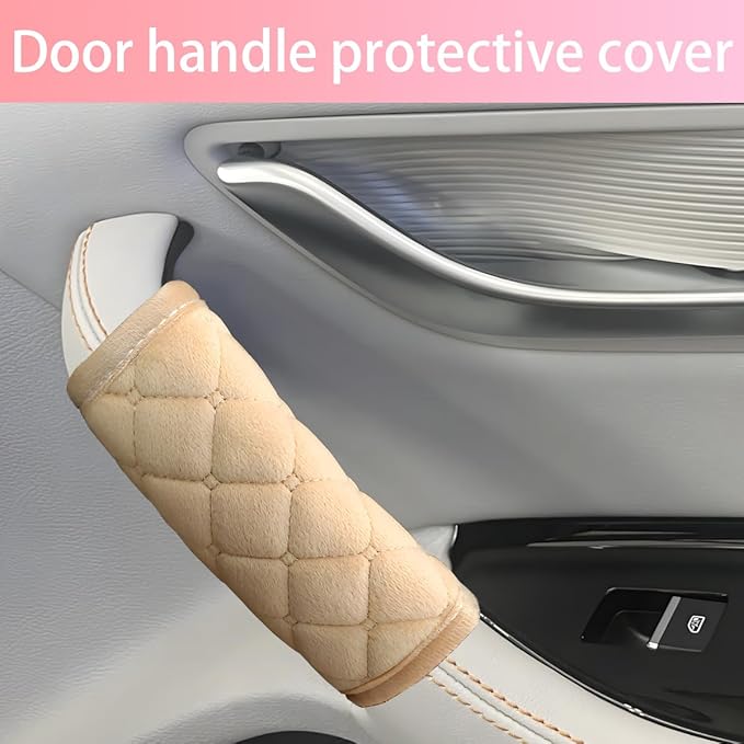 2PCS Car Grab Handle Cover, Soft Velvet Vehicle Door Pull Handle Protector, Anti-Scratch Automotive Interior Grip Gloves Decoration Accessories, Universal for SUV, Sedan, Truck (Beige)