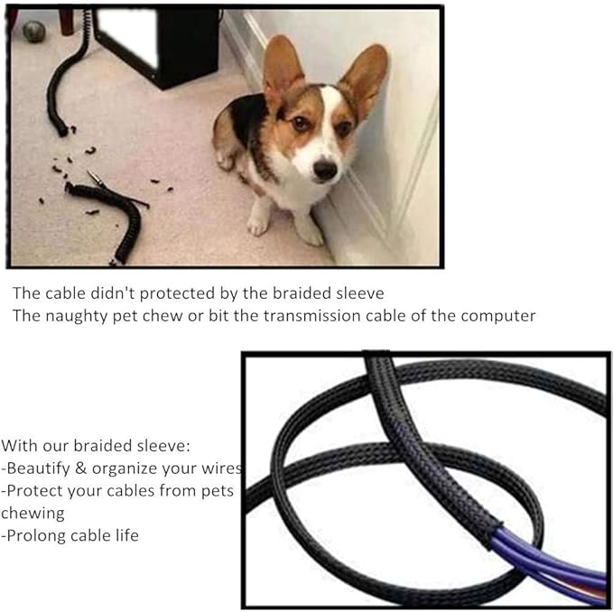 25ft - 3/4 Inch Cable Management Sleeve Protector,Wire Loom PET Expandable Wire Sleeving for Office TV Computer Home Theater Engine Bay Cord Organizer,Protect Cables from Pet Cat Dog Chewing,BlackBlue