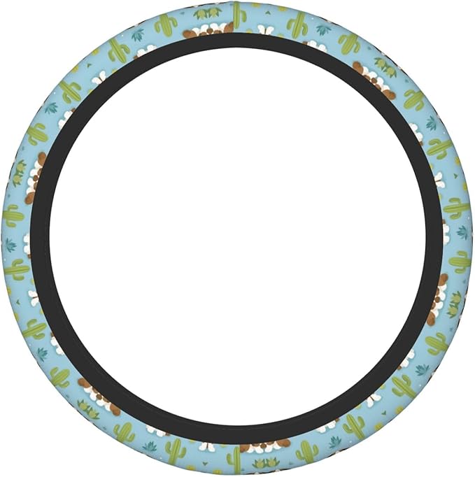 Saint Bernard Dog Breed Cactus Universal Fit Steering Wheel Cover for Car, Truck, and SUV, Durable Steering Wheel Protection
