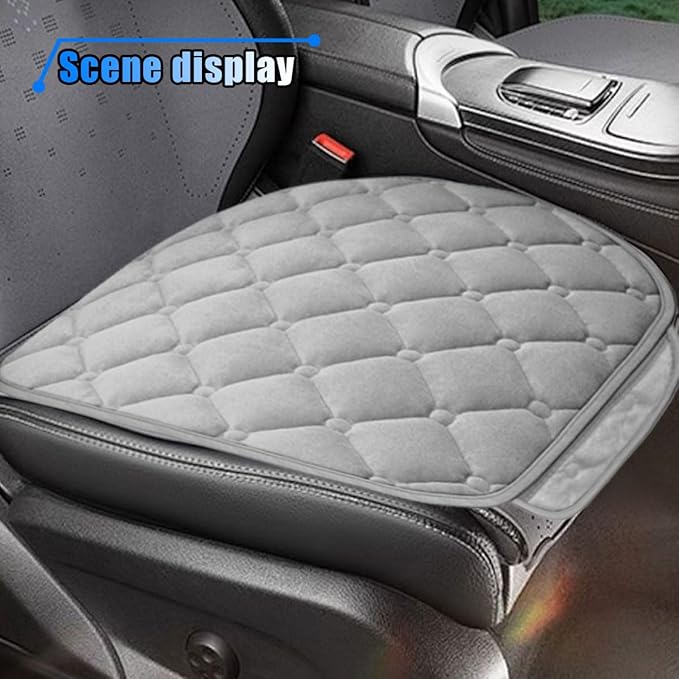 Car Seat Cushion, Soft Plush Vehicle Driver Seat Pad with Storage Pocket, Non-Slip Rubber Bottom, Universal Seat Protector Cover for Truck, Car, SUV, Home, Office, Chair (Grey)