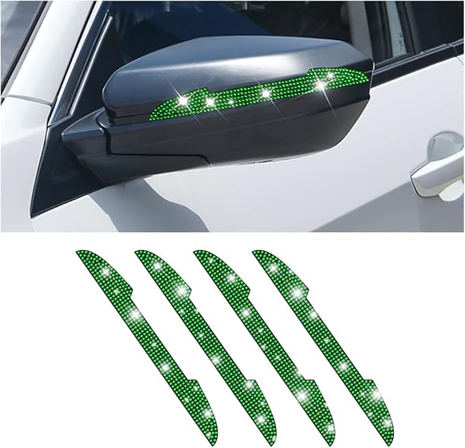4 PCS Bling Rhinestone Car Door Handle Scratch Protector, Universal for All Cars, Vehicles, SUVs, Car Side Rearview Mirror, Car Door Edge Guard, Car Exterior Accessories for Women Men (Green)