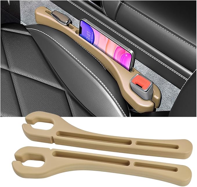Mandark Car Seat Gap Filler, 2PCS Vehicle Seat Gap Fill Organizer with Phone Holder for Prevents Items Falling, Auto Interior Crevice Blocker Stop Accessories, Universal for SUV Sedan Truck (Beige)