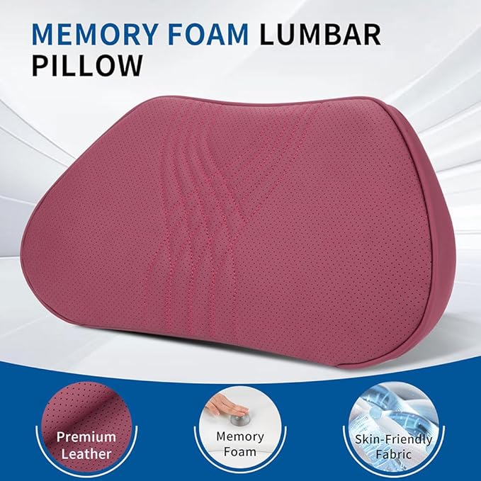Dapucarin Lumbar Support Pillow for Car Seat, Office Chair Nappa Leather Memory Foam Lower Back Cushion for Back Pain Relief Improve Posture, Ergonomic Back Rest for Gaming Chair, Red, 1PC