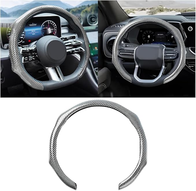 Carbon Fiber Car Steering Wheel Cover, Leather Non-Slip Vehicle Steering Wheel Cover for 14.5-15 Inch, Comfortable Auto Interior Protector Decoration Accessories, Universal Fit(Silver)