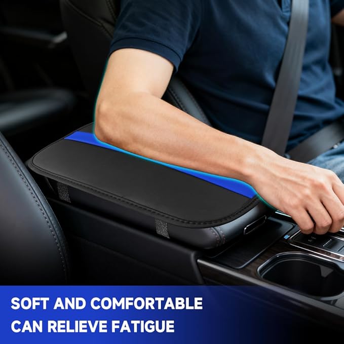 Car Center Console Cushion Pad, Arm Rest Cover for Car, Leather Waterproof Auto Armrest Seat Box Protector, Auto Armrest Storage Box Accessories Fits for Most Vehicles, SUVs, Trucks (Blue)