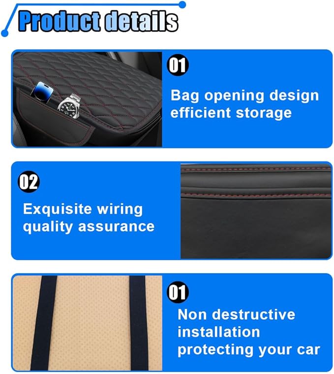 Car Center Console Cover, Car Armrest Cover Cushion, Leather Support Pad with 2 Storage Bags, Universal Interior Decorative Accessory for Most Vehicles, SUVs, Trucks, RVs (Red)