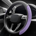 LKWLIKEI Nappa leather steering wheel cover,elegant diamond checkered design, non-slip wear-resistant, enhance driving comfort, suitable for steering wheel diameter 14 1/2‘-15’ models.Black and purple