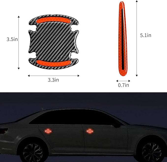 Car Door Handle Protector Reflective Sticker Universal Auto Carbon Fiber Door Handle Anti Scratch Cover Guard 8PCS Red