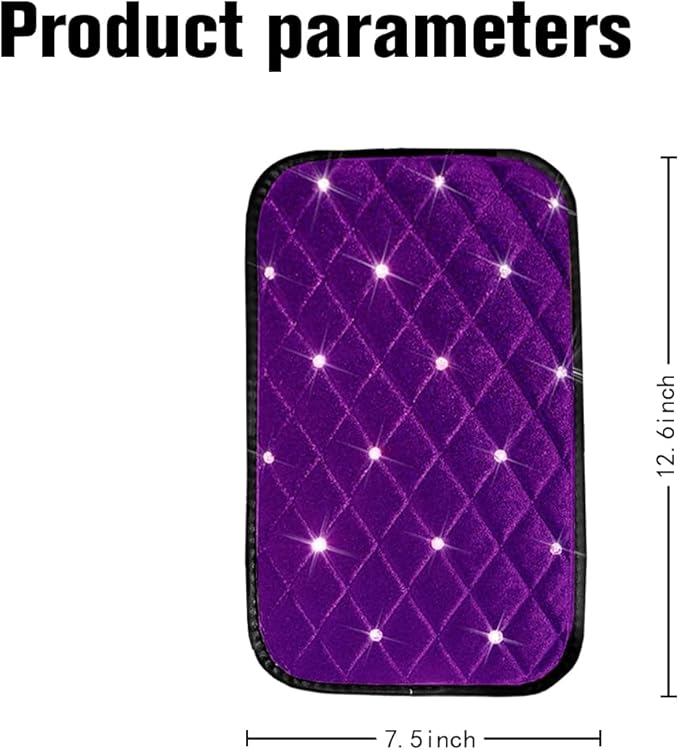 HZEL Bling Car Center Console Cover, Crystal Rhinestone Velvet Soft Vehicle Seat Armrest Box Protector Cushion, Comfortable Diamond Auto Arm Rest Mat Pad, Universal for Truck SUV Sedan (Purple)