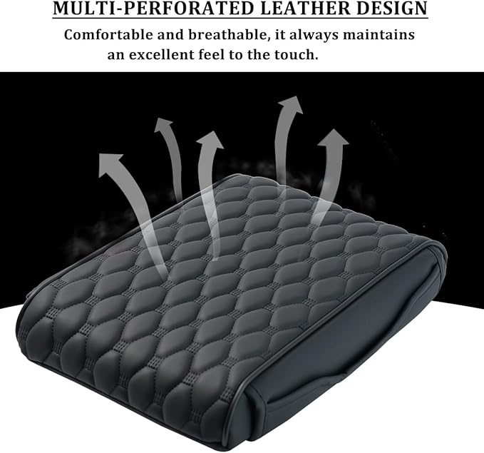 XUKEY Arm Rest Cover for Car Center Console Cover 12.6"×8.3" Leather Armrest Cushion Organizer with Storage Pocket Center Console Protector Arm Rest Pillow Pads for Most Cars, Trucks, SUVs (Black)