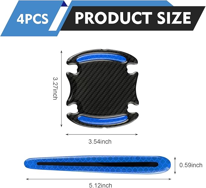 8 PCS Car Door Handle Protector Sticker, PVC Carbon Fiber Reflective Door Bowl & Handle Decoration Decal, Anti-Scratch Car Handles Sticker, Universal for Most Cars (Blue)