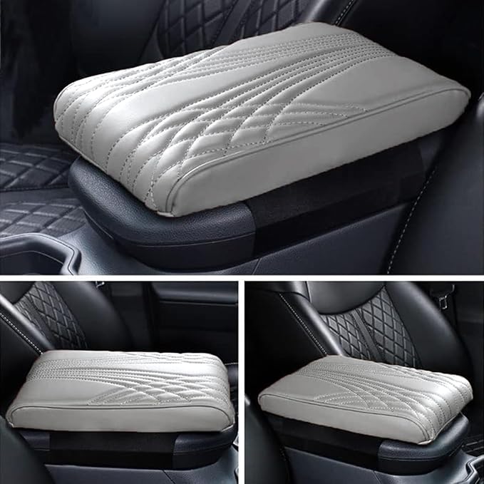 BODLYL Car Center Console Cover, Memory Foam Car Armrest Cushion, Beige Auto Arm Rest Pad, Leather Arm Rest Covering Car, Hand Rest Pillow for SUV/Truck/Vehicle (No.2 Gray)