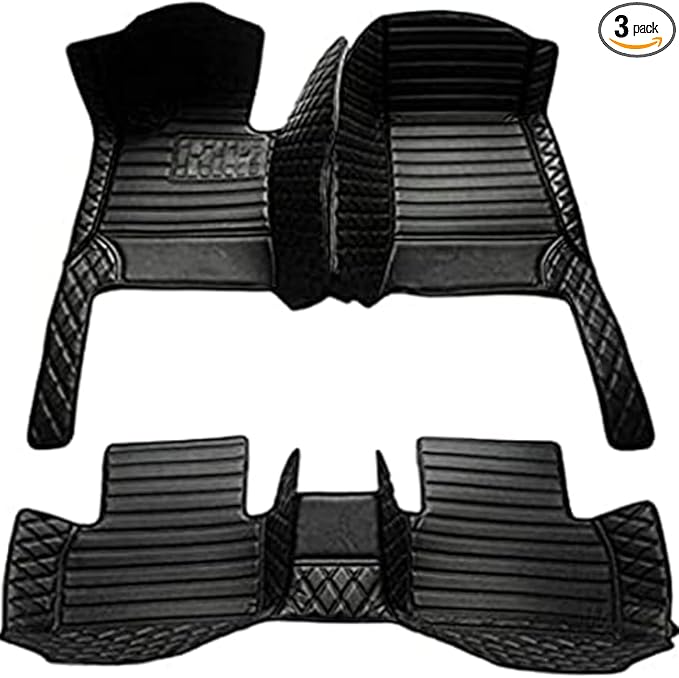 Floor Mats for Cars, All-Weather Mats, Waterproof Trim-to Fit Automotive Floor Mats for 99.9% Cars Sedan Trucks SUV, Custom Floor Liner Car Accessories (All Black Stripe)