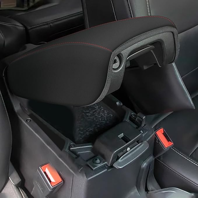 AOMSAZTO Console Cover for 2018-2026 Jeep Wrangler JL/Gladiator JT Armrest Covers for Wrangler JL Leather Black Keyhole