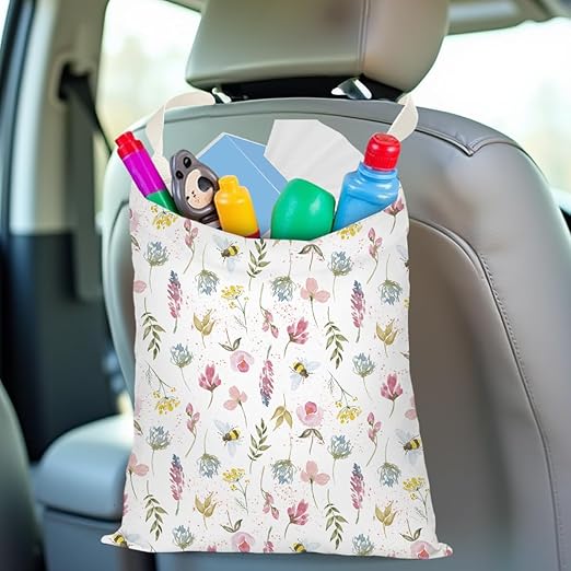Pykfrhh Car Trash Can - Waterproof Back Seat Organizer for Vehicle, Travelling, Camping - Flower Daisy Sunflower Rose Decor