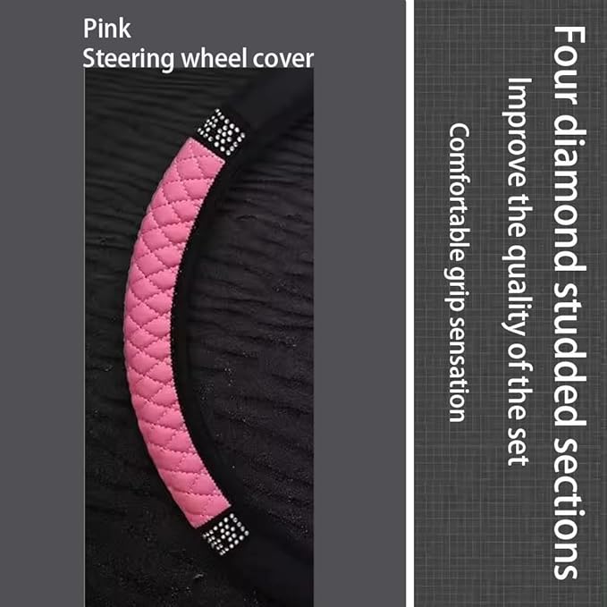 WLERIR Microfiber Leather Steering Wheel Cover with Anti-Slip Lining Universal Car Accessory for Steering Wheel with a Diameter of 14.5-15 inch (Pink)