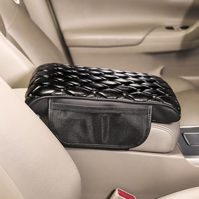 Memory Foam Car Armrest Cushion, Luxury Auto Center Console Arm Rest Cover for Car Bling Accessories Interior Center Consoles Organizers and Storage Box Handrest Pad Diamond Universal, Black