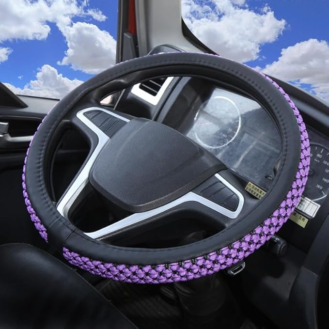 Size 16-20 Inch Ice Silk Ventilation Multi-Style Comfy Grip Steering Wheel Cover for Truck, Bus, Big Rig Trucker,SUV， Anti-Slip Design 16-20 Inch (Purple, 19)