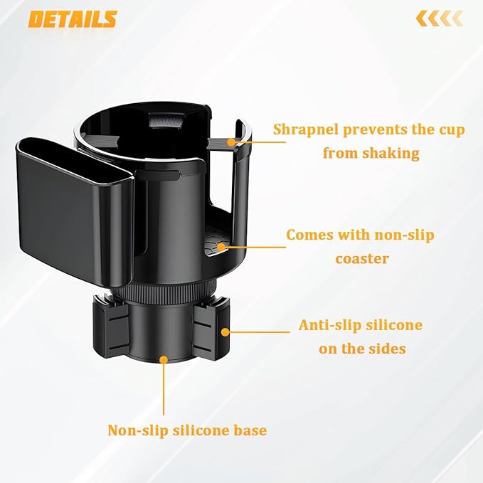 Car Cup Holder Expander, 2 in 1 Expandable Base Vehicle Cupholder Adapter with Phone Holder, Automotive Interior Water Bottle Insert Extender, Universal for SUV RV Truck