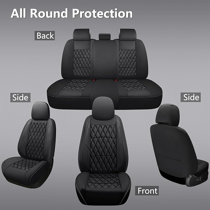 NS YOLO Leather Car Seat Covers,Universal Fit for Most Cars,SUVs and Sedans,Waterproof Luxury Leatherette Cushions, 5 Seats Protectors (Black, Full Set-5 Seats(Front and Rear))