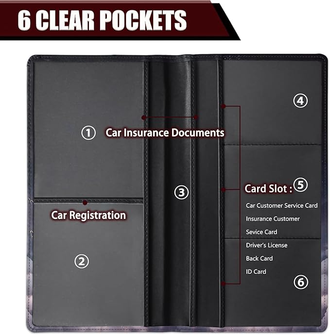 Car Registration and Insurance Holder, PU Leather Auto Document Holder for Men&Women, Vehicle Glove Box Compartment Organizer with Magnetic Shut for Driver's License, Black Cat Lunar Eclipse Pattern