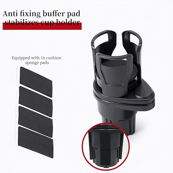Universal Car Cup Holder Expander, 360-Degree Rotating Adjustable Drink Holder, Black Multi-Cup Mount for Vehicle Console, 7.32 x 2.59 x 3.34 Inches