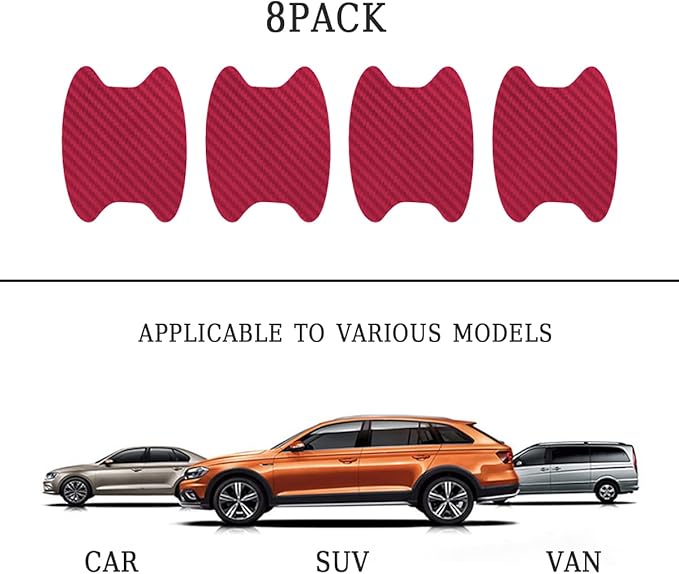 Blilo 8PCS Car Door Handle Sticker, Carbon Fiber Anti-Scratches, Universal Fit, Wine Red