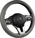 Cowhide Steering Wheel Cover Heat Resistant Anti-Slip Car Wheel Wrap Compatible with Most Makes and Models of Cars and Trucks with 14.5 to 15 Inch Steering Wheel(Gray)