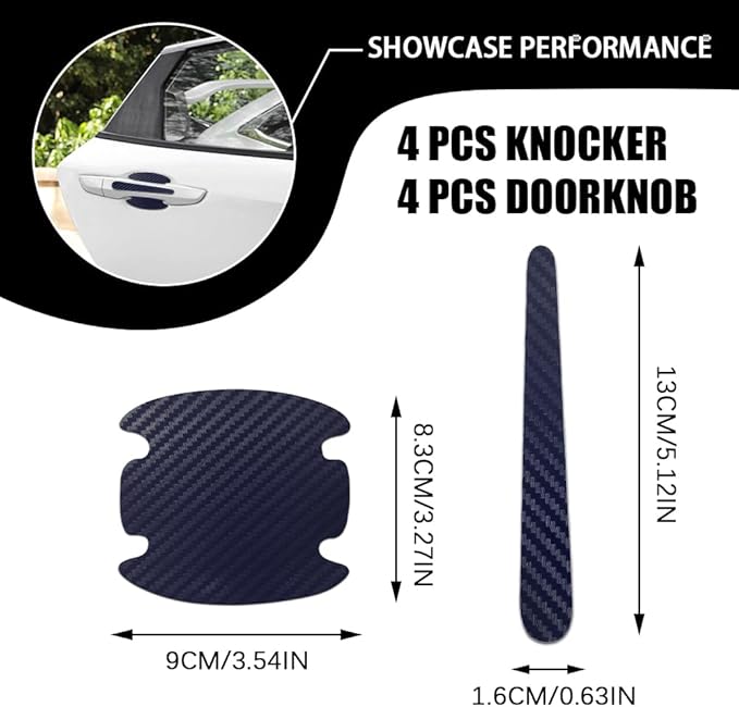 8PCS Car Door Handle Scratch Protectors, Carbon Fiber Car Door Handle Bowl Sticker, Universal Door Handle Protective Film for Most Cars (Blue)