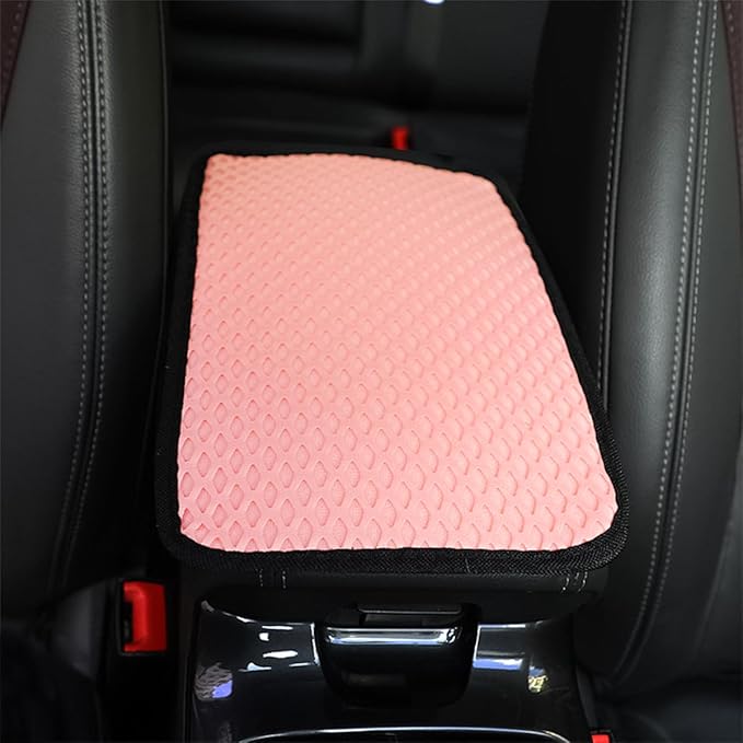 Car Center Console Cover, Anti-Slip Breathable All Seasons Automotive Mesh Armrest Box Pad Cover for Comfortable Support, Vehicle Interior Decor Universal for SUV, Truck, RV（Pink）