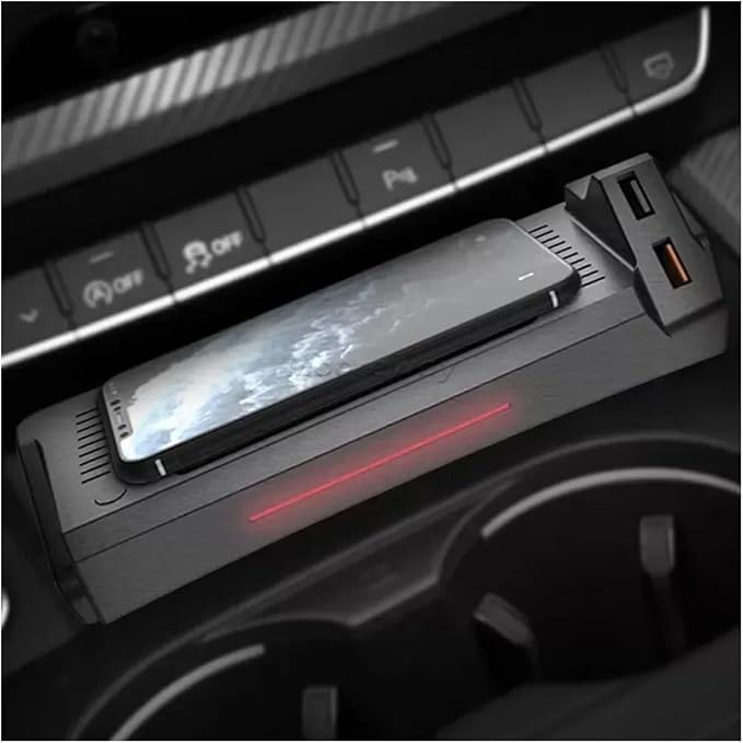 Phone Holder 15W Car Wireless Charging Fit for Audi A4 B9 S4 RS4 A5 2017 2021 Fast Charger Mobile Holder USB Multi Port Accessories Practical, Carbon fiber pattern Red