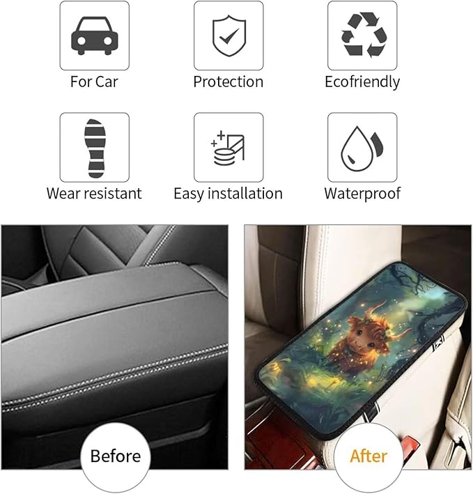 Center Console Cover Cute Cow Armrest Box Protective Pad Arm Rest Box Lid Cushion Lovely Animal Blue Car Accessories Fit for Most Cars Sedans Vans Truck Vehicles, SUVs