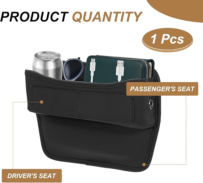 HARFINGTON Car Seat Gap Filler Organizer 11.3 x 8 x 2.2 Inch Leather Universal Car Organizer Storage Box Between Seat and Console for Phone Sunglasses Keys, Black