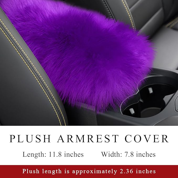 Car Center Console Cover Pad, Fluffy Middle Console Pad Armrest Seat Box Cover, Universal Furry Arm Rest Decoration Protector for Car Truck SUV, Interior Car Accessories (Purple)