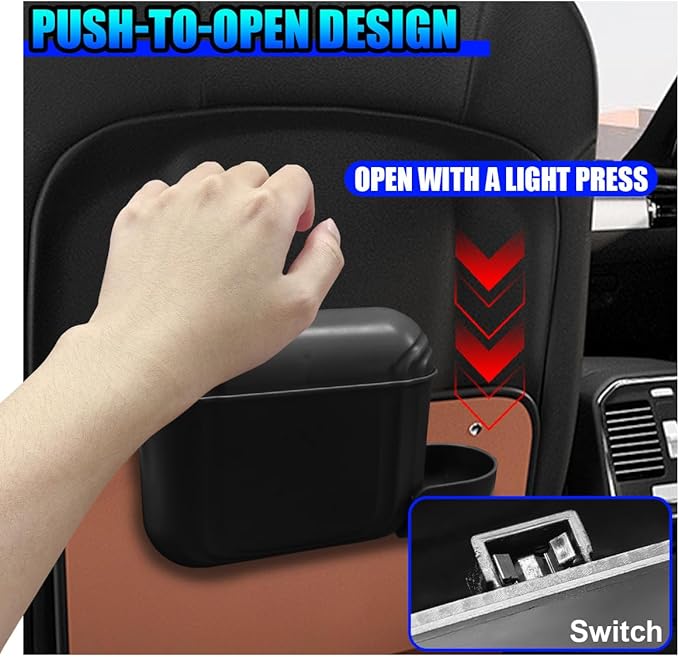 Car Trash Can with Lid, Hanging Leakproof Vehicle Garbage Bin, Auto Back Seat Organizer Dustbin with 2 Rolls of Trash Bags, Versatile Storage Accessory for Car Air Vent, Side Door (Black)