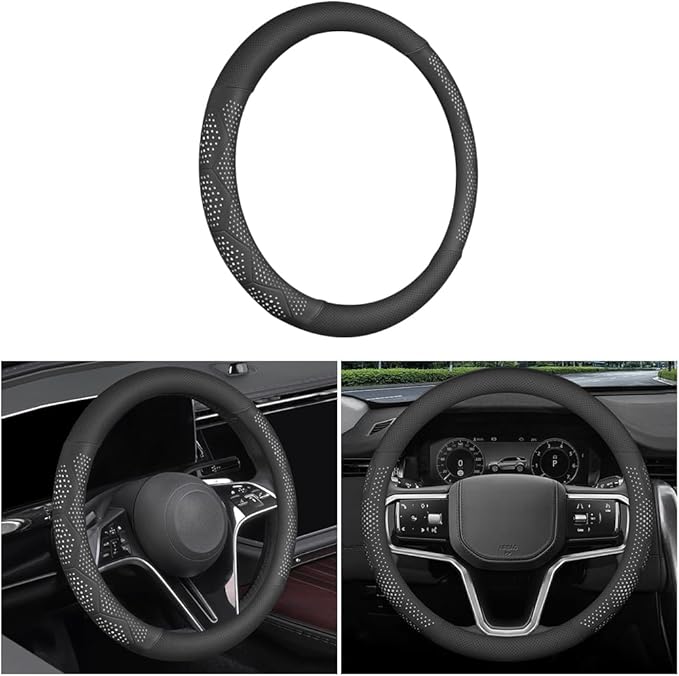Car Steering Wheel Cover, Anti-Slip Breathable Leather Automotive Steering Wheel Protector, Soft Comfortable Vehicle Interior Protective Accessories, Universal for RV, SUV, Truck (White)