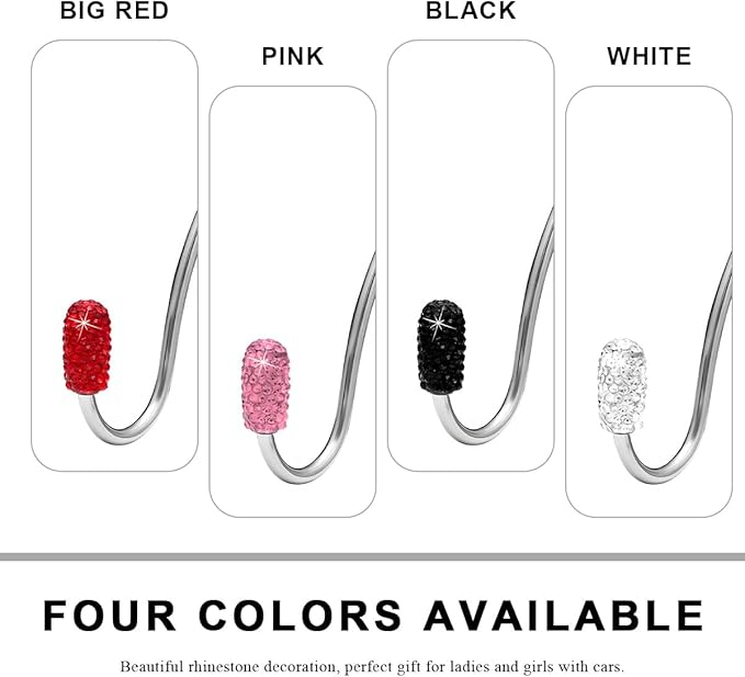 2PCS Car Headrest Hook, Bling Diamond Auto Hooks Stainless Steel Backseat Hangers, Universal Rhinestone Cute Seat Back Organizer Hanger for Purse Bag Clothes, Car Accessories (Pink)