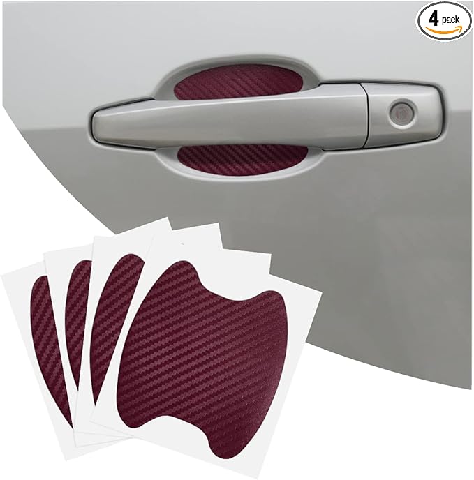 4PCS Car Handle Cup Stickers, Carbon Fiber Scratch Auto Door Protective Film, Non-Marking Bowl Protector, Universal Paint Cover Guard for Most Cars, SUV, Van (Wine Red)