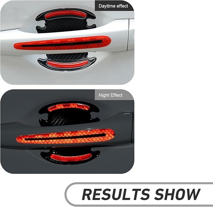 WZP 8PCS Car Door Handle Scratch Protectors, 3D Carbon Fiber Door Handle Scratch Protector Cover, Anti-Scratches Safety Reflective Strips, Universal Car Exterior Accessories for Most Vehicles (Red)