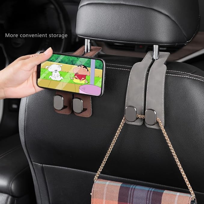 Leather Car Hooks, Car Back Seat Hooks, Car Headrest Hooks Universal for Bag Hooks, Ideal for Back Seat Storage﻿ (2pack-gray)