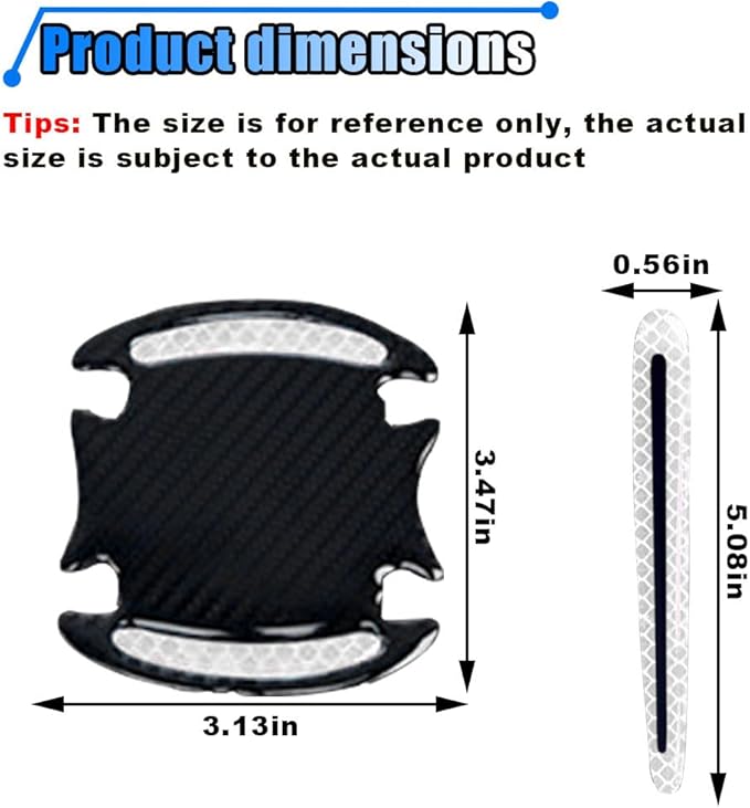 8PCS Reflective Car Door Handle Protector Sticker, Carbon Fiber Auto Door Handle Cup Paint Guard Protective Film, Anti-Scratches Car Door Handle Bowl Sticker, Self-Adhesive & Non-Marking (White)