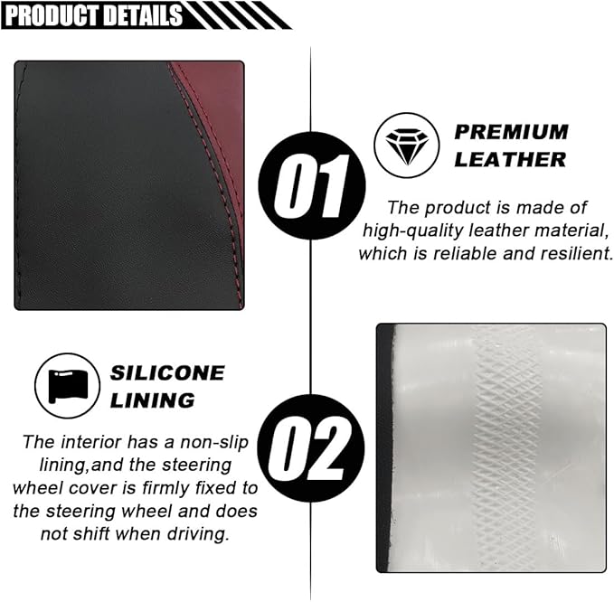 14.5"-15" Car Steering Wheel Cover, Microfiber Leather Cover, Anti-Slip Breathable Steering Wheel Decoration, Universal Steering Wheel Accessories for Diverse Cars (Burgundy)
